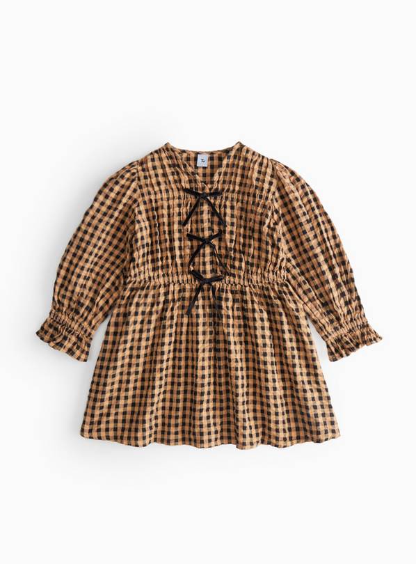 Gingham Print Bow Front Seersucker Dress 6 years